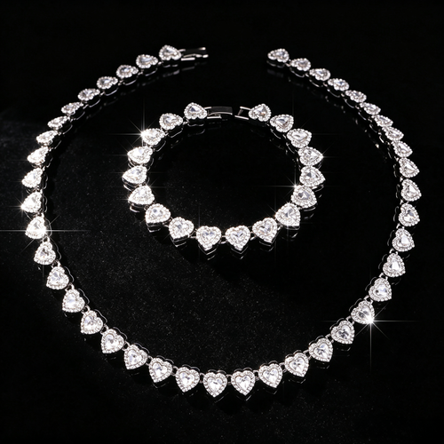 Heart-shaped cuban Necklace Bracelet jewelry set