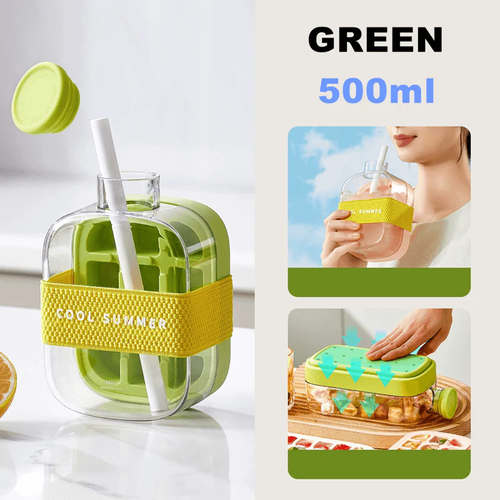 Summer Portable Ice Cube Bottle With Straw