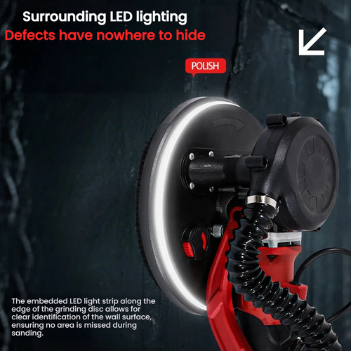 1550W 225mm Foldable Drywall Sander with LED Light Strip and Self-priming Putty Powder for Dust-Free Wall Surfaces