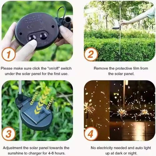 LED Solar Fireworks Lights Waterproof Outdoor Dandelion Flash String Fairy Lamp for Garden Landscape Lawn Decoration