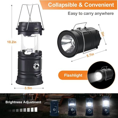 Rts Led Camping Lantern Light Solar Charging Plastic New Portable Telescopic USB Rechargeable Solar Folding mobile power bank