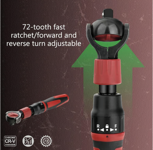 Drive Ratchet Wrench - 72T Steel Socket Wrench with Flexible Head & Reversible Switch