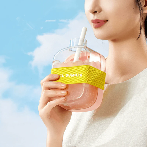 Summer Portable Ice Cube Bottle With Straw