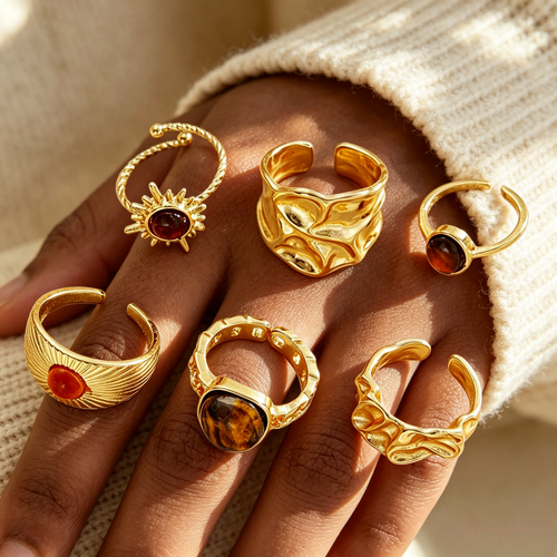 Vintage Irregular Geometric Gemstone Ring Set