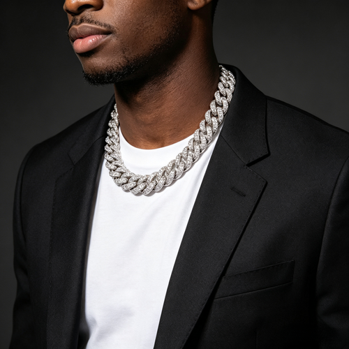 20MM 3-Row Rhinestone Cuban Link Chain Necklace for Men