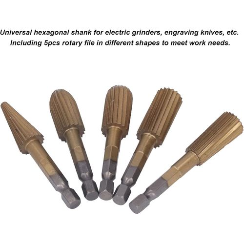 5‑Pack High‑Speed‑Steel Hex‑Shank Rotary File Burr Set