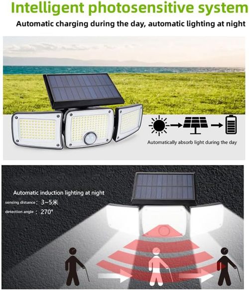 208LED Three Head Solar Lamp PIR Motion Sensor Waterproof Adjustable Angle Lights Solar garden Wall Light