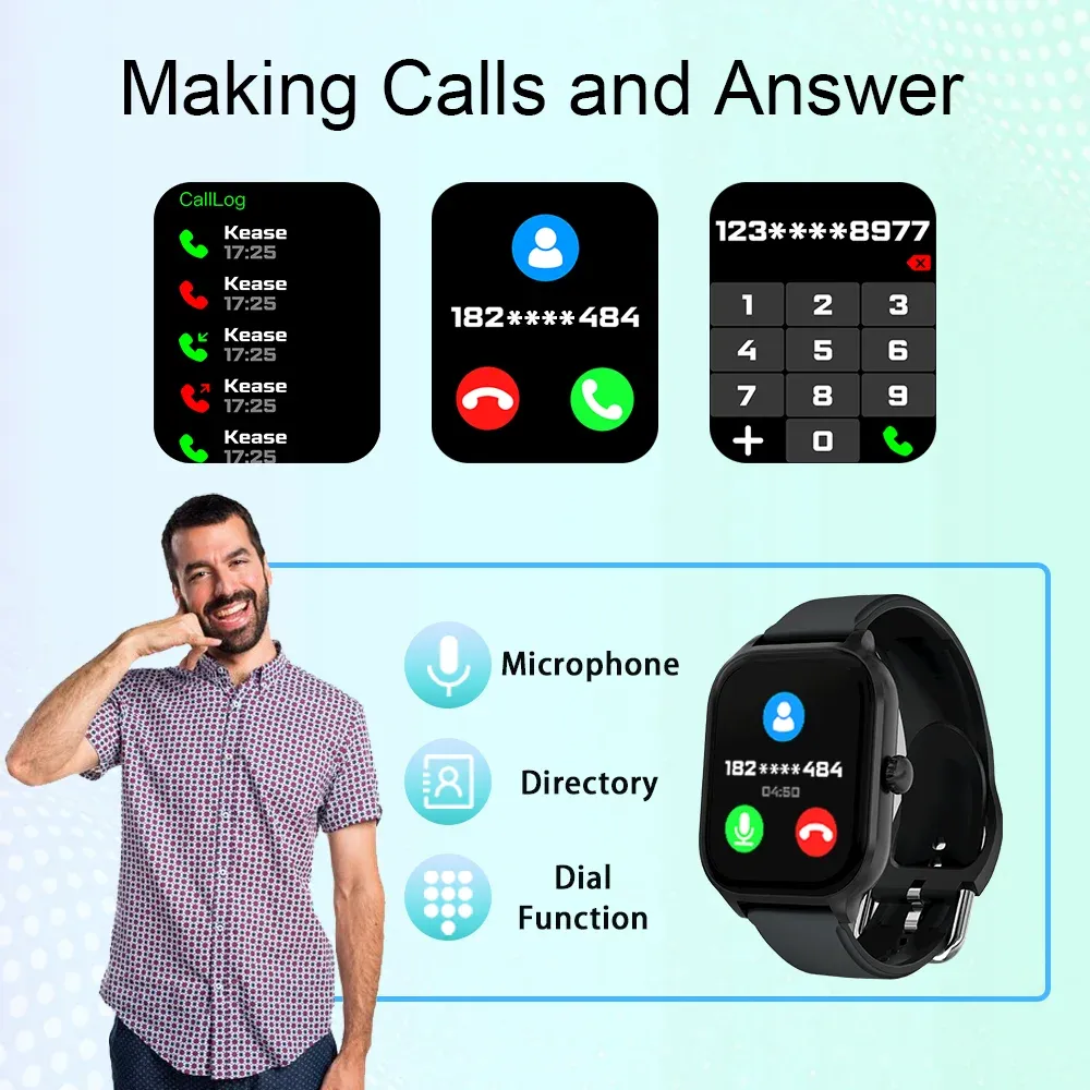 H9 Smartwatch Bluetooth Call Message Alert Heart Rate Monitor 2.01 Screen⌚