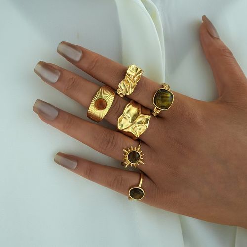 Vintage Irregular Geometric Gemstone Ring Set