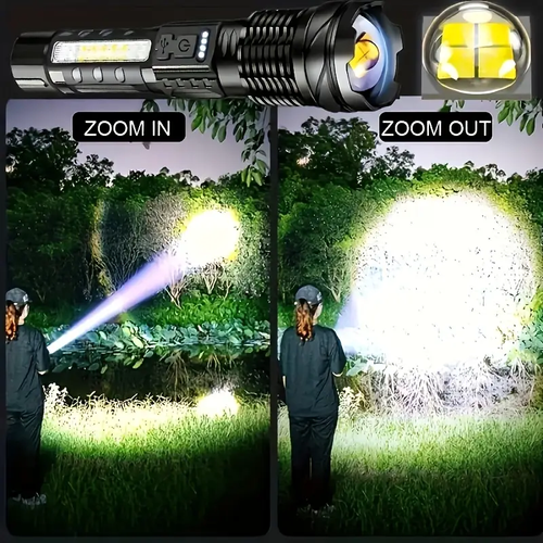 Ultra Bright High-power Tactical Light Telescopic Type-C Charging Emergency Remote Waterproof Aluminum & ABS Body LED Flashlight