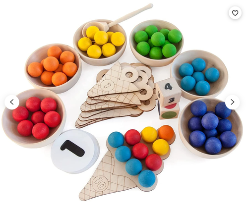 Montessori material wooden sorting machine game, new preschool range pastel set, counting ball cup, colored sorting ball pot box