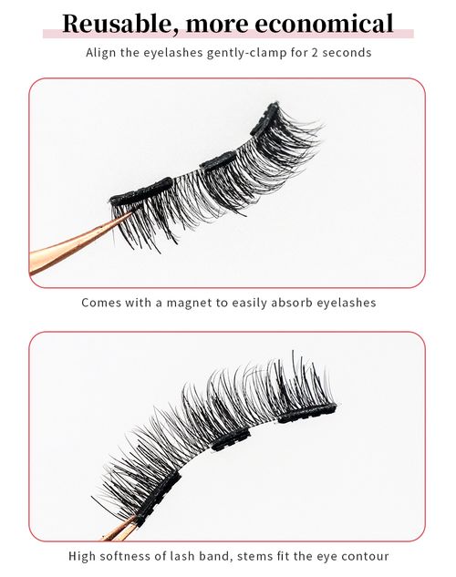 High-quality soft long magnetic strip reusable eyelash band with tweezers, natural half false eyelashes, makeup and beauty products