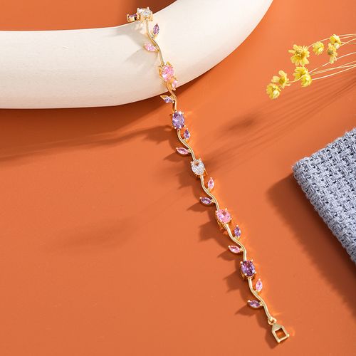 New style flower and leaf shaped colorful zircon 18K gold-plated versatile bracelet