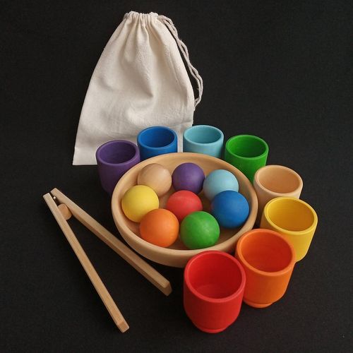 Montessori material wooden sorting machine game, new preschool range pastel set, counting ball cup, colored sorting ball pot box