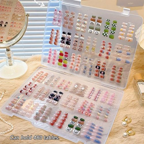 1Pc Dustproof Large Capacity Nail Art Storage Box Wearable Nail Patch Display Board Box Transparent Plastic Organizer for 480pcs