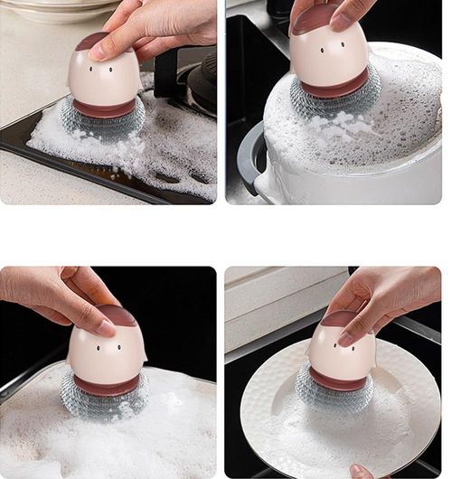 Kitchen scrubbing brush short handle cleaning brush dishwashing fiber ball with handle cleaning brush