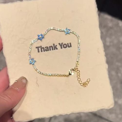 INS Hot Minimalist Jewelry Luxury Diamond Stack Colorful Three Flower Charm Gold Plated CZ Zircon Tennis Chain Bracelet Women