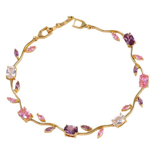 New style flower and leaf shaped colorful zircon 18K gold-plated versatile bracelet