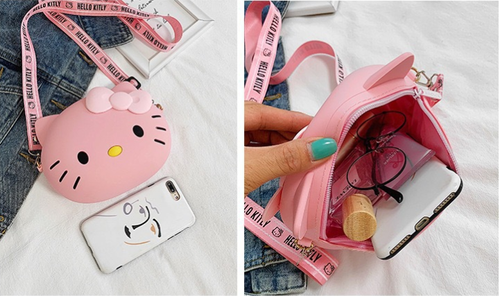Cute and charming new silicone Hello Kitty crossbody phone coin purse