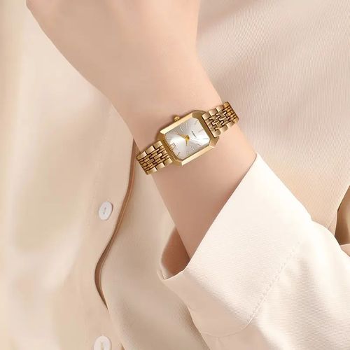 Simple and versatile square women's watch, ins-style steel band fashionable quartz watch, stylish light luxury watch for girls.