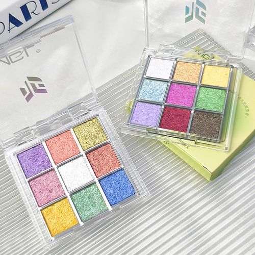 Custom High Quality 9 Color square clear Transparent Eyeshadow Palette High Pigmented Glitter Multichrome Eyeshadow Palette