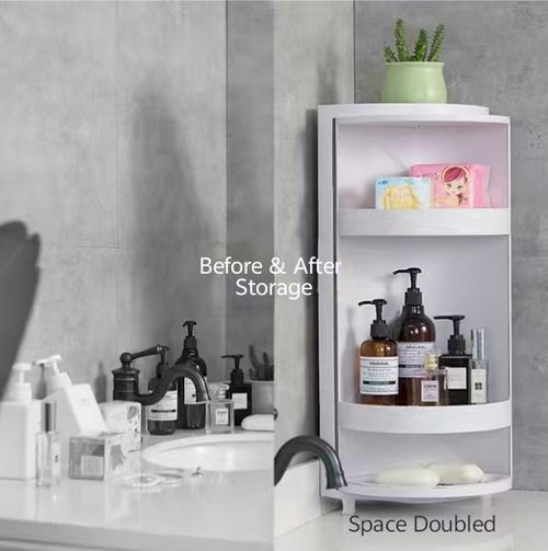 Multi - purpose Rotating Corner Storage Rack For Kitchen & Bathroom Ideal for Spices Seasonings Shower Gel Soap Cosmetics Countertop or Wall - Mounted Triangular Organizer