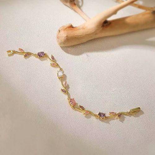 New style flower and leaf shaped colorful zircon 18K gold-plated versatile bracelet