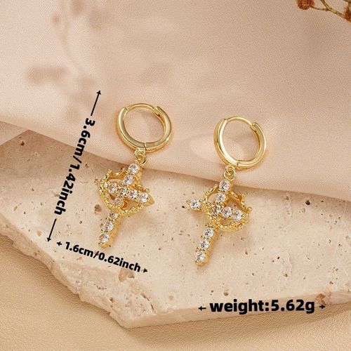 Fashion Jewelry Cross Drop Earrings High Quality Earrings Sparkling Zircon Crown Pendant Hoop Earrings
