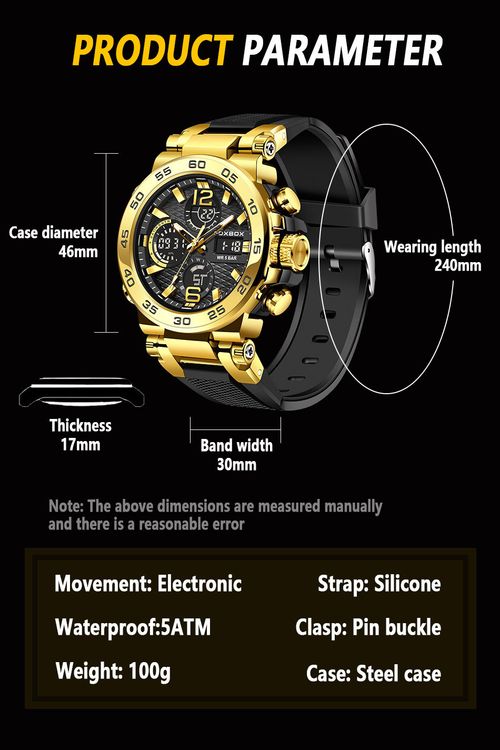 Luxury Men's Sports Wristwatch New LED Dual Display Waterproof Clock Alarm Quartz Digital Alloy Antique Fashion