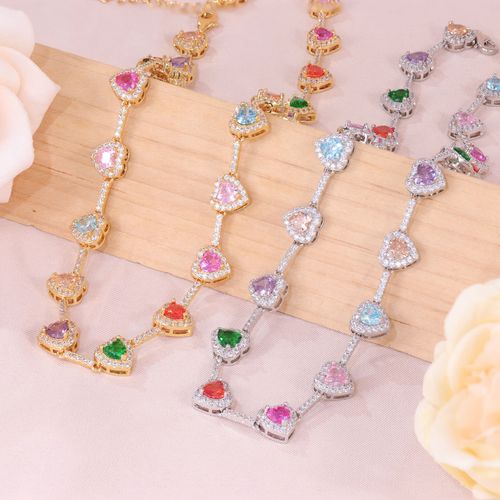 New hot-selling 18k gold-plated non-fading ethnic necklace Ins style heart zircon beaded necklace