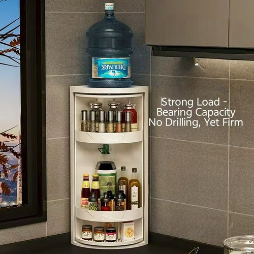 Multi - purpose Rotating Corner Storage Rack For Kitchen & Bathroom Ideal for Spices Seasonings Shower Gel Soap Cosmetics Countertop or Wall - Mounted Triangular Organizer