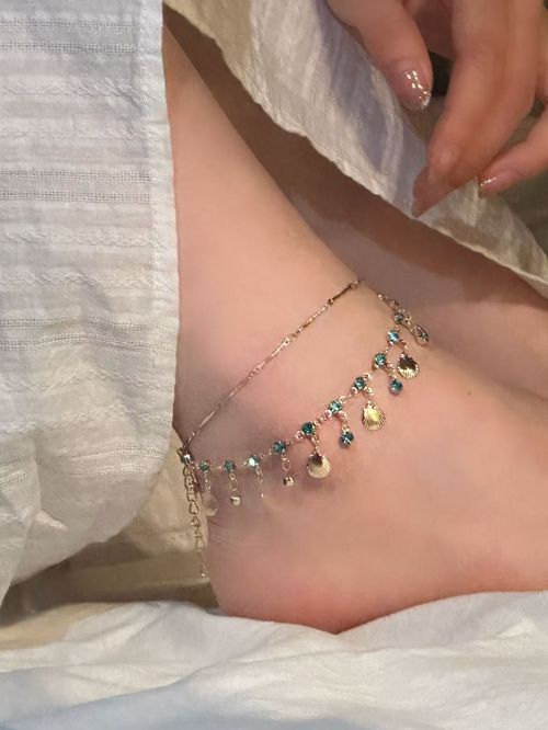 Blue Love Ultra-Shiny Double-Layer Shell Anklet for Women, Summer Vibe Layerable Clavicle Chain, Tassel Necklace & Delicate Foot Chain