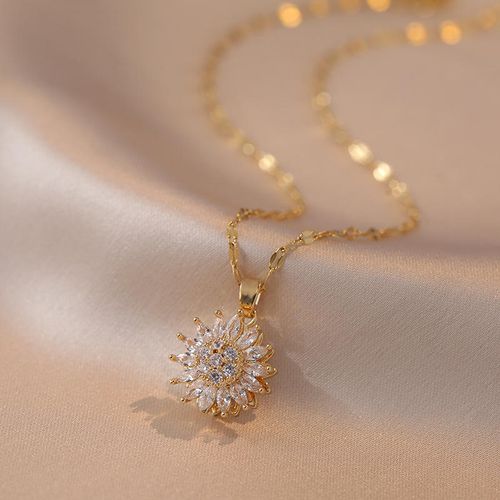 Minimalist Rotatable Sunflower Copper-Plated Zircon Necklace A Light Luxury High-End Accessory Jewelry