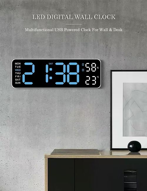 Multi-functional LED Digital Clock 2 Set Alarm Date Temperature Week Display USB-Powered Wall Clocks