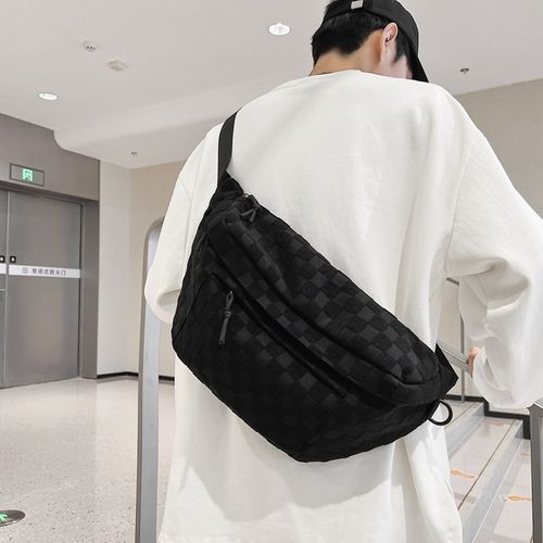 Large-capacity chest bag, men's crossbody bag, women's Japanese-style ins super popular trendy fanny pack, simple solid-color street bag