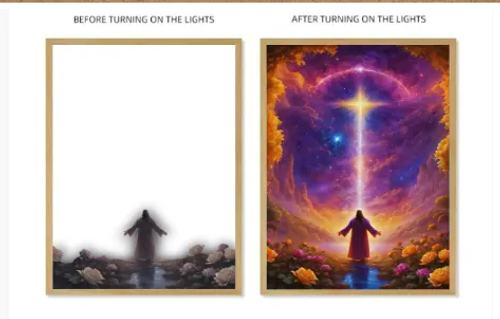 Inspired Jesus LED Painting Birthday Christian Gift Jesus Wood Frame for Living Room Bedroom Church Home