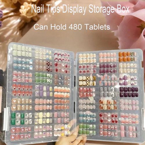 1Pc Dustproof Large Capacity Nail Art Storage Box Wearable Nail Patch Display Board Box Transparent Plastic Organizer for 480pcs