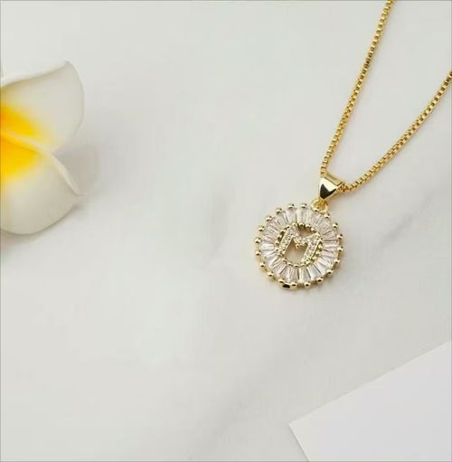 14K Gold-Plated Initial Pendant Necklace with Zircon Gemstones a Stylish Accessory for Men and Women Perfect for Parties Birthdays and Personalized Gifting