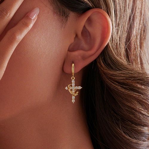 Fashion Jewelry Cross Drop Earrings High Quality Earrings Sparkling Zircon Crown Pendant Hoop Earrings