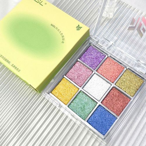 Custom High Quality 9 Color square clear Transparent Eyeshadow Palette High Pigmented Glitter Multichrome Eyeshadow Palette