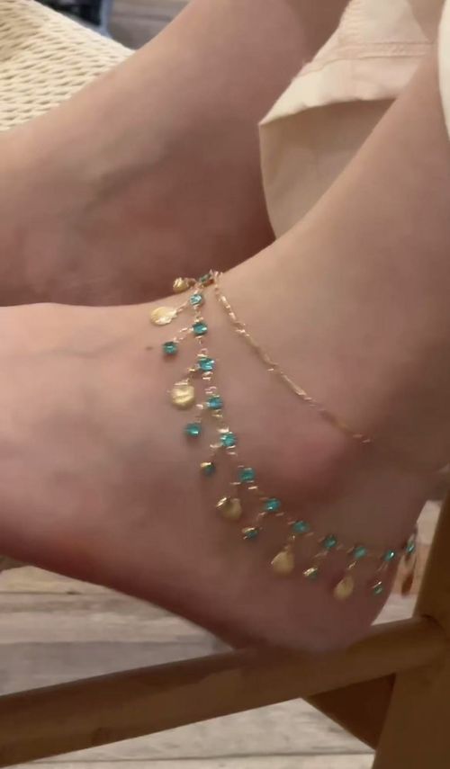 Blue Love Ultra-Shiny Double-Layer Shell Anklet for Women, Summer Vibe Layerable Clavicle Chain, Tassel Necklace & Delicate Foot Chain