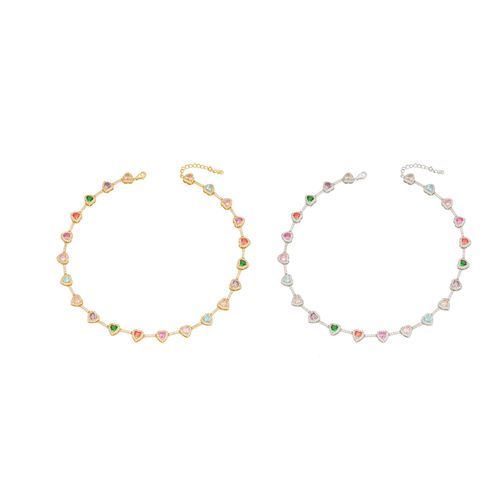 New hot-selling 18k gold-plated non-fading ethnic necklace Ins style heart zircon beaded necklace