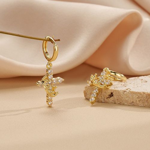 Fashion Jewelry Cross Drop Earrings High Quality Earrings Sparkling Zircon Crown Pendant Hoop Earrings