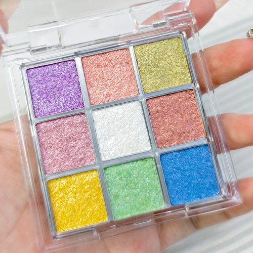Custom High Quality 9 Color square clear Transparent Eyeshadow Palette High Pigmented Glitter Multichrome Eyeshadow Palette