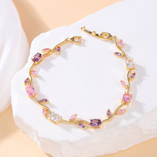 New style flower and leaf shaped colorful zircon 18K gold-plated versatile bracelet