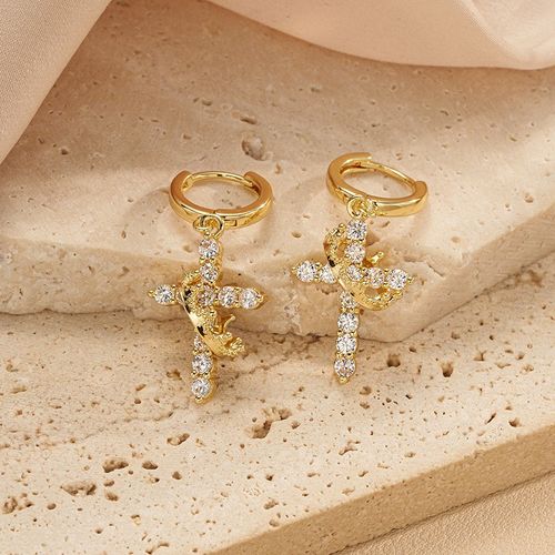Fashion Jewelry Cross Drop Earrings High Quality Earrings Sparkling Zircon Crown Pendant Hoop Earrings