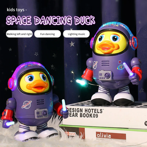 Dancing Space Duck: A Dynamic Musical Light-Up Electric Toy That Walks and Wiggles Left and Right, Suitable for Both Adults and Children