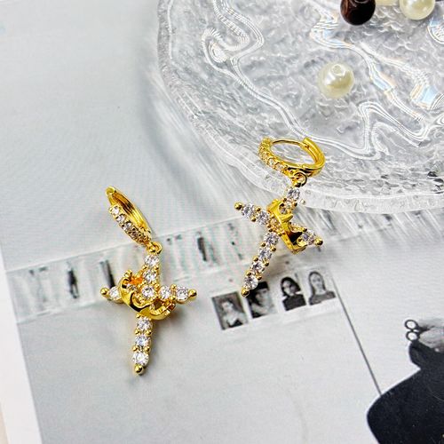 Fashion Jewelry Cross Drop Earrings High Quality Earrings Sparkling Zircon Crown Pendant Hoop Earrings