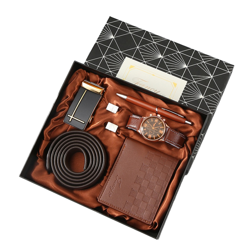 New exquisite gift set: PU men's watch, sunglasses, belt and wallet set, a luxurious gift set.