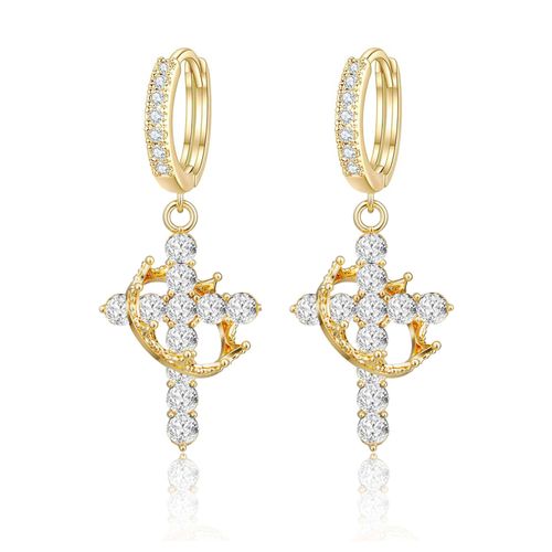 Fashion Jewelry Cross Drop Earrings High Quality Earrings Sparkling Zircon Crown Pendant Hoop Earrings